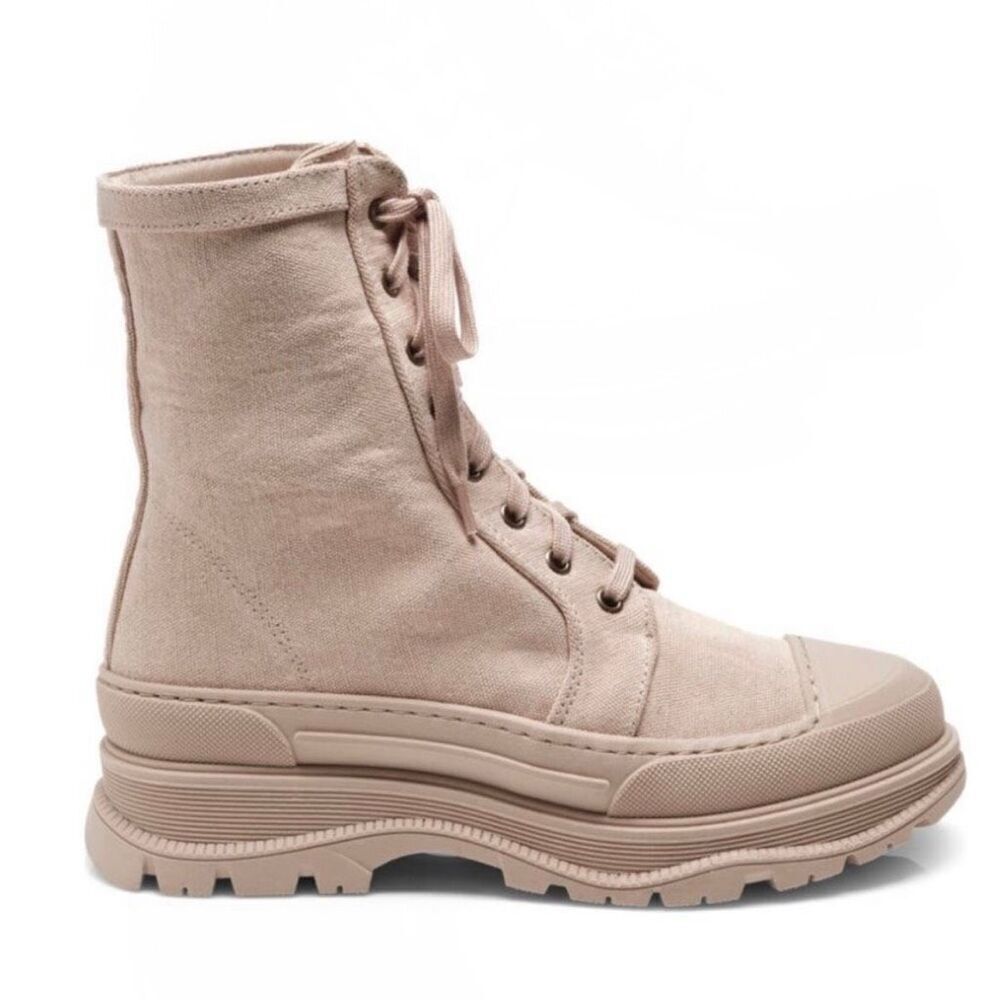 FREE PEOPLE Camp Out Canvas‎ Combat Boot, Natural, Tan/Pink, Size 8, NWT - Picture 15 of 16